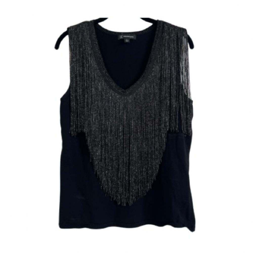 INC International Concepts | Black Fringe Sleeveless Top